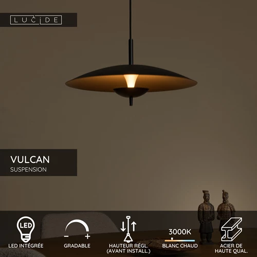 Lucide VULCAN - Suspension - Ø 47 cm - LED Dim. - 1x9W 3000K - Noir - USP